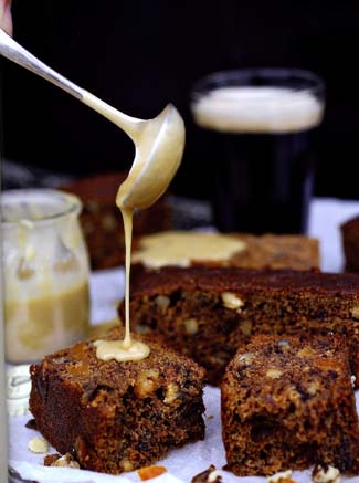 Apricot, Date and Guinness Slices with Guinness Cream Sauce